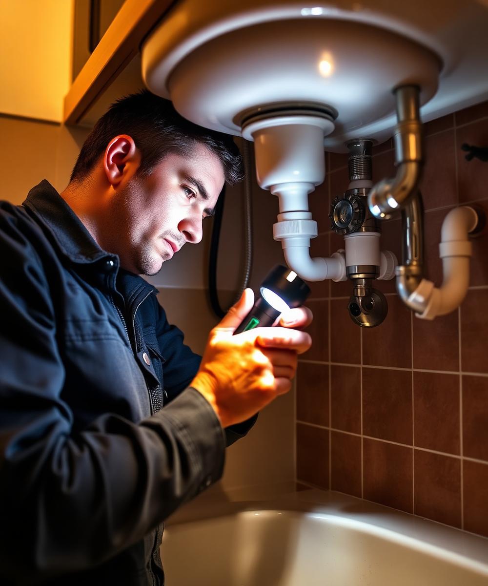 Plumbing inspection under a kitchen sink in Pikesville MD